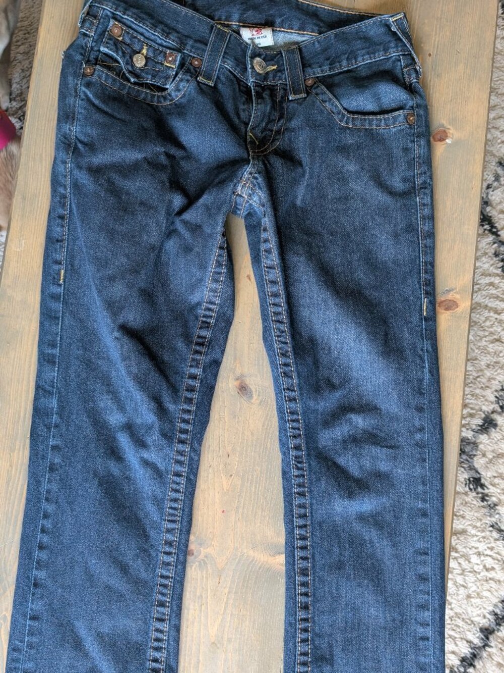 True Religion Mens Ricky Straight Leg Jeans Size 28 34 Dark Blue Wash Cotton USA